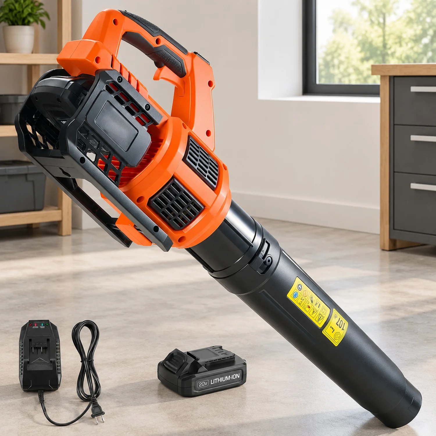 Cordless Leaf Blower, 20V Powerful Electric with 2.0Ah Battery, Fast Charging & Quiet Operation, 2 Speed Control, 450 CFM/110