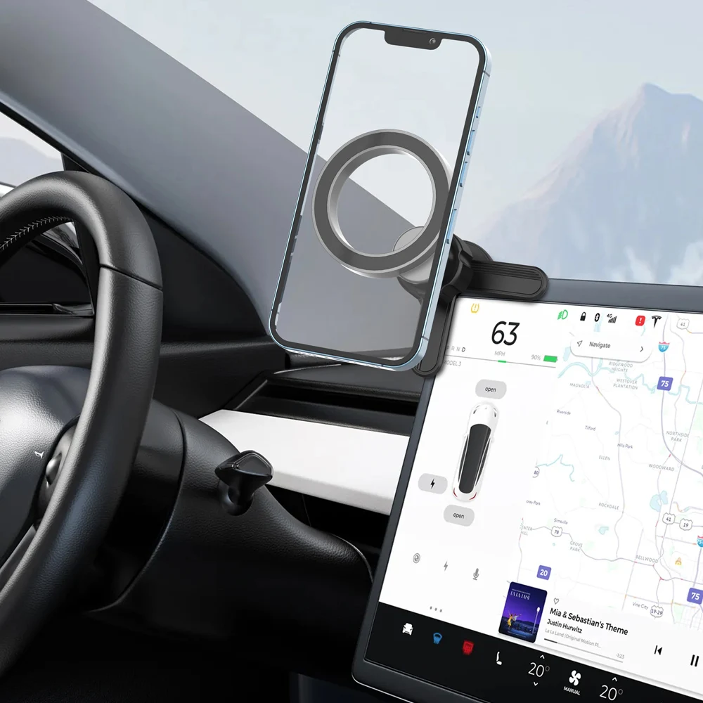 Untoom Magnetic Car Phone Holder for Tesla Model 3/Y/X/S Display Screen 360 Degree Rotation Magnet Car Mount for iPhone MagSafe