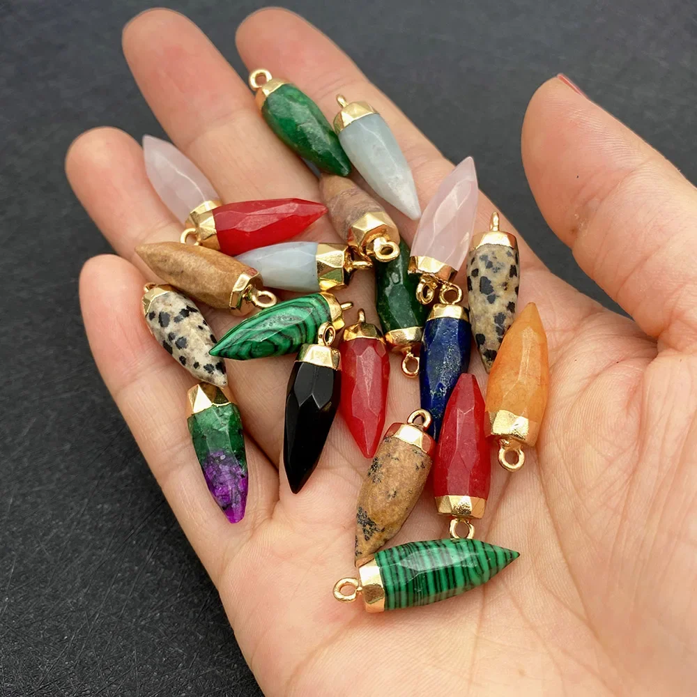 New Arrival Natural Stone Pendant Bullet Shaped Onyx White Crystal Pendant Gold Plated DIY Making Fashion Necklace Earrings 8x25