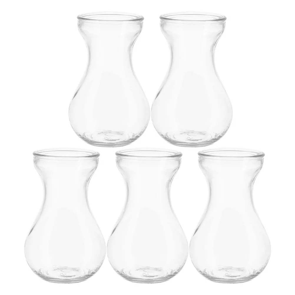 

5Pcs Glass Flower Vase Simple Design Home Office Decor Flat Bottom Compact Size Flower Vase Plant Planter Bud Vases