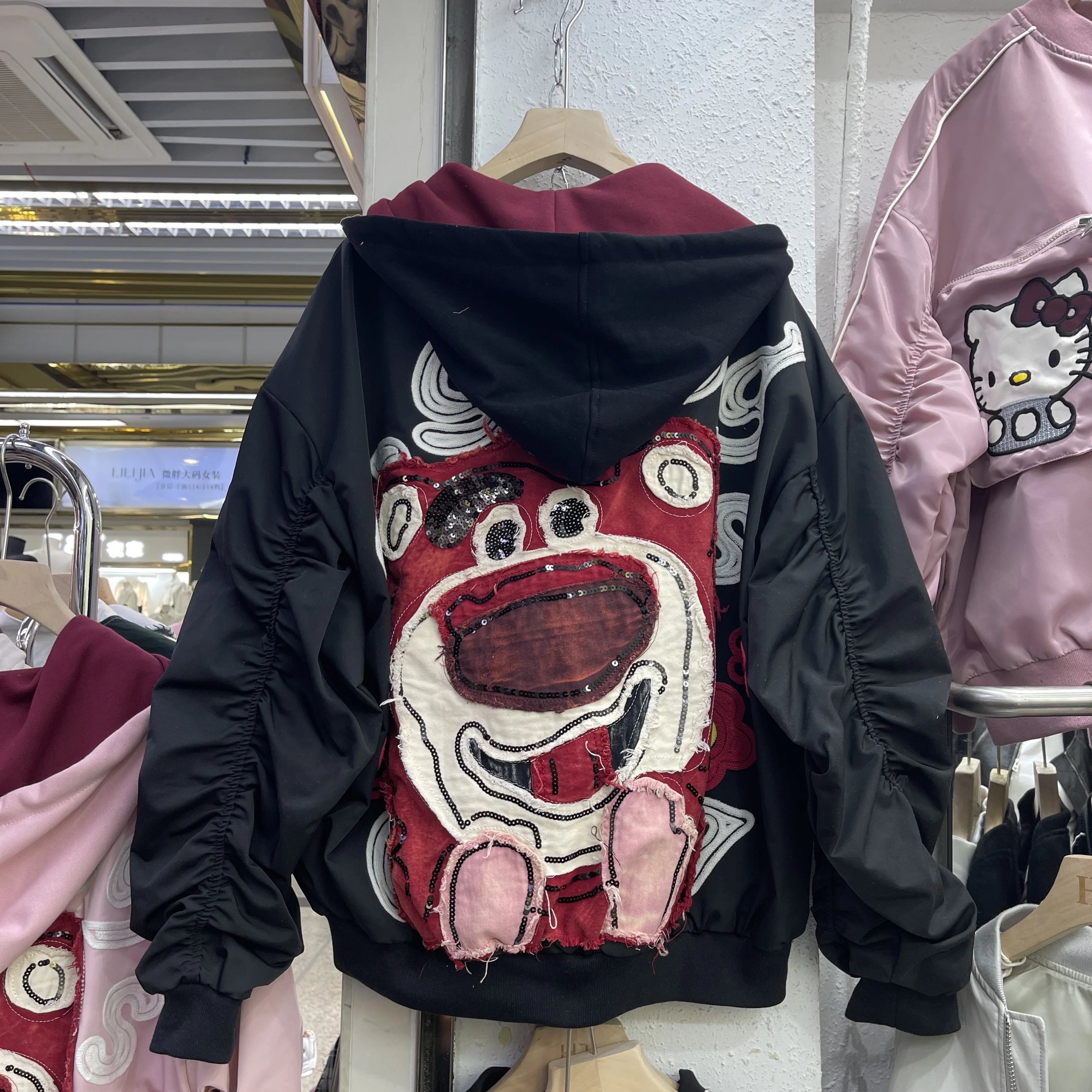 Design Sense Retro Jacket Women European Goods Cartoon Hooded Baseball Jersey Spring New Hooded Jacket Long Sleeve Coats