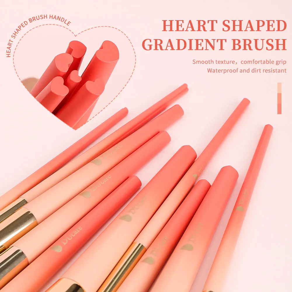 DUcare LOVE STRUCK 14PCS Makeup Brush Set Untra Thin Foundation Blush Eyeshadow Brush Women Beauty Soft Powder Lip Brushes Tool