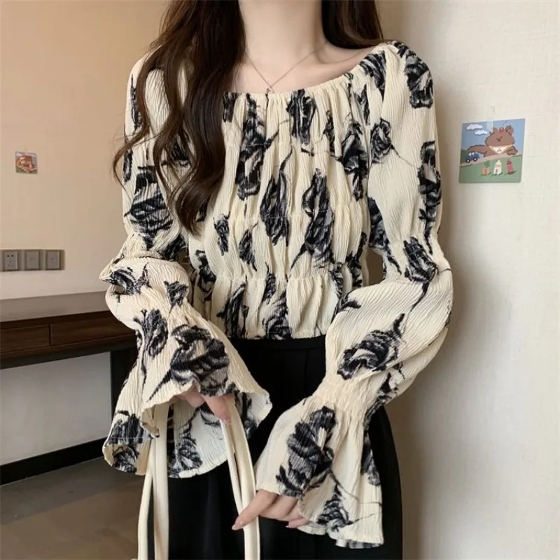 Dry Rose Chiffon Shirt Women's Summer 2024 New Western Style Unique Small Shirt French Collar One Shoulder Top Female Clothing