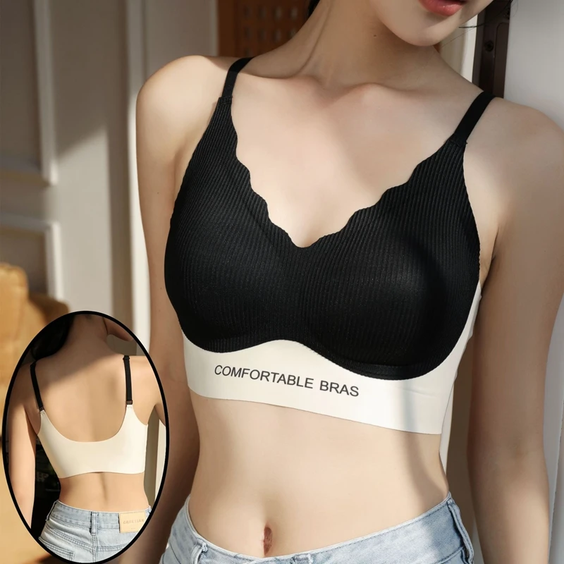 Seamless Vest Bra For Women Fashion Letter Stripes Brassiere Small Size Gathered Bras Comfortable Wireless Girls Underwear New