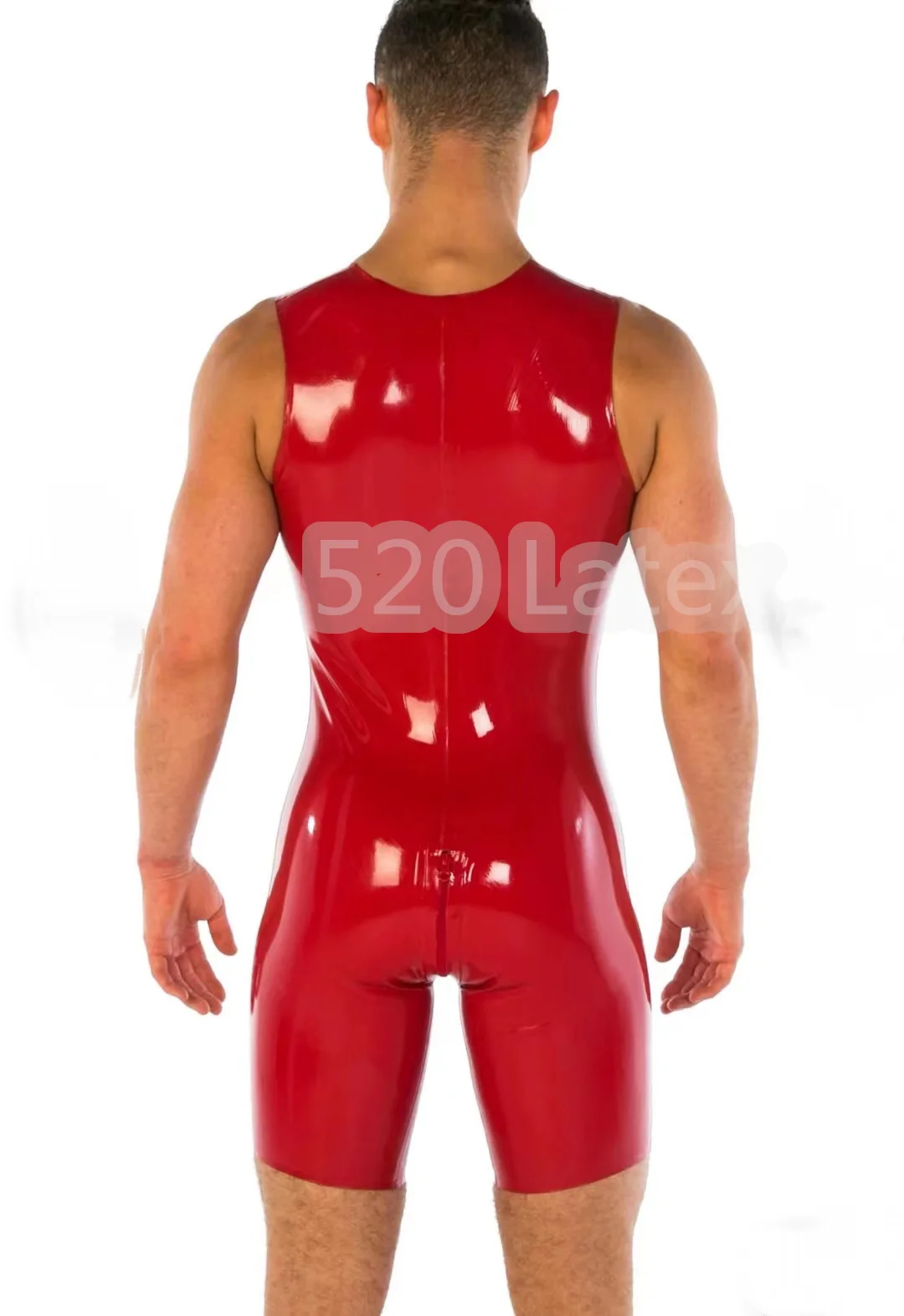 Handmade Men\'s Latex Sleeveless Catsuit Latex Muscle Suit Front to Back Crotch Zipper Skin-Tight New Style Latex Cool Swimsuit