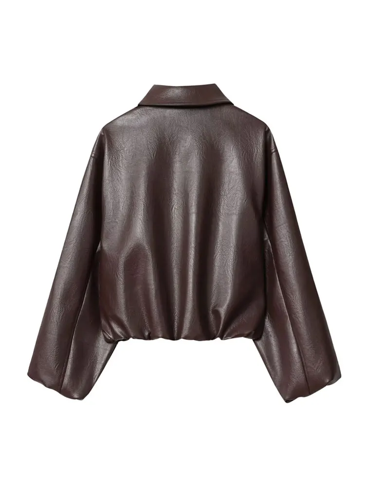 Giacca bomber da donna in ecopelle manica lunga capispalla chic orlo elastico top alla moda femminile