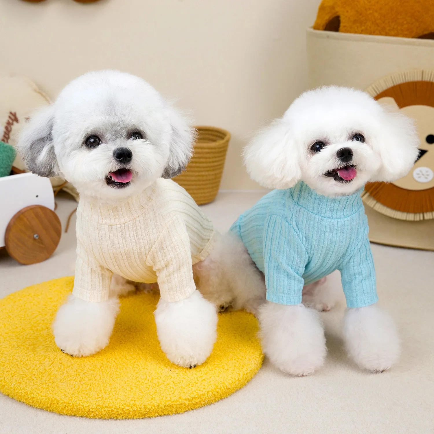 

Puppy High Neck Bottom Shirt Winter Warm Dog Clothes Pet Small Dog Solid Color Vest Teddy Soft Two Legs Clothes