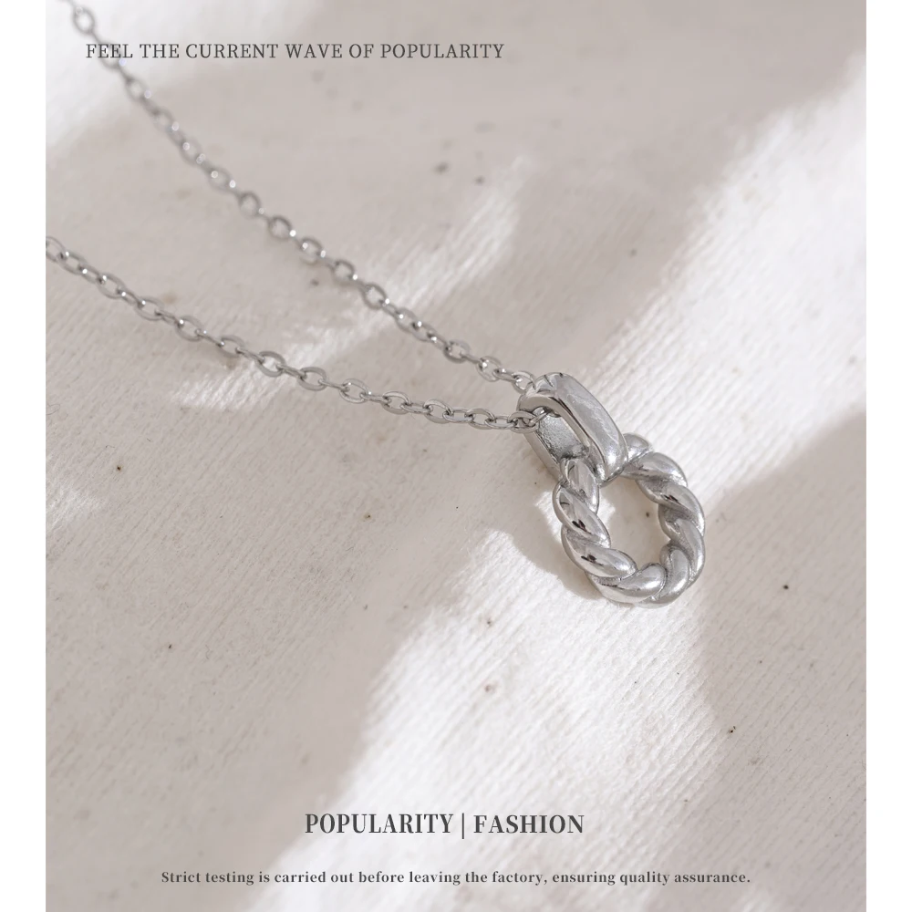NiNice Necklaces for Women Stainless Steel Jewelry Hollow Fried Dough Twists Circle Pendant Design Waterproof Jewelry Gift New