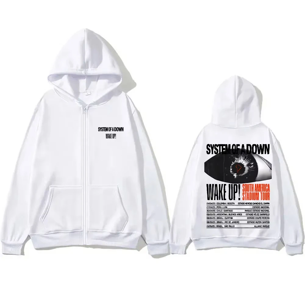 Rock Band System of A Down Wake Up South America Stadium Tour Reißverschluss-Hoodie Herbst Winter Übergroße Jacke aus 100 % Baumwolle mit Reißverschluss