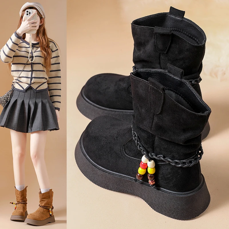 

Модные ботинки на толстой подошве, узкие ботинки Клелард, универсальные повседневные ботильоны со рюшами Z591