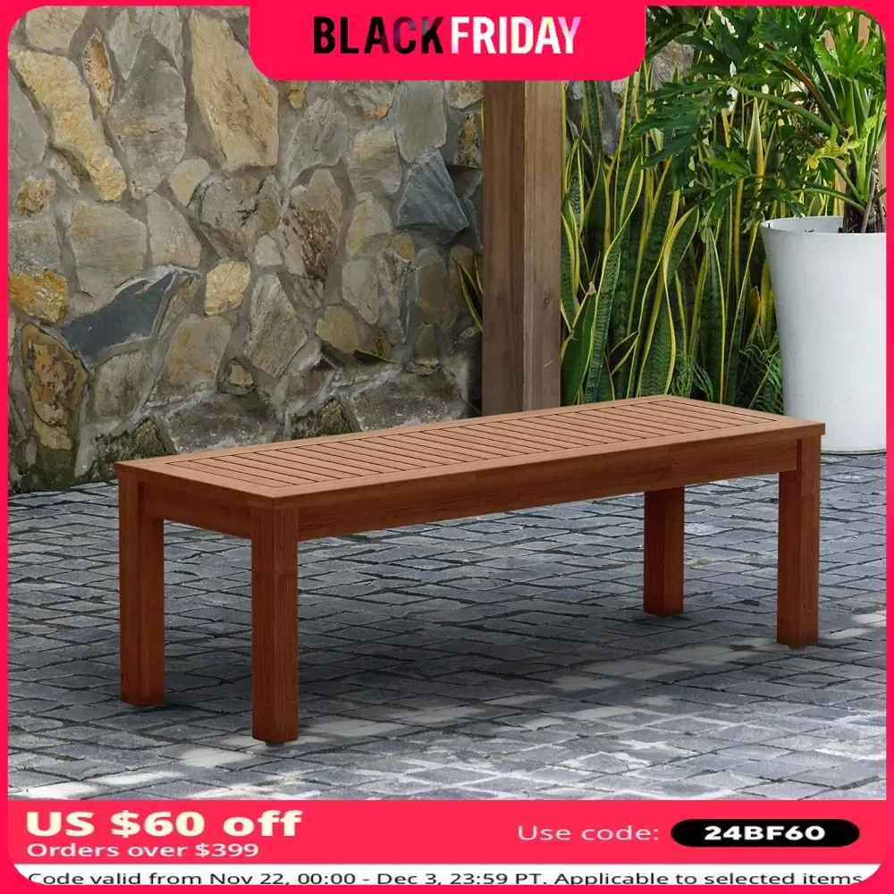 Patio Benches,  Backless Patio Bench | Eucalyptus Wood | Ideal for Outdoors and Indoors, 53