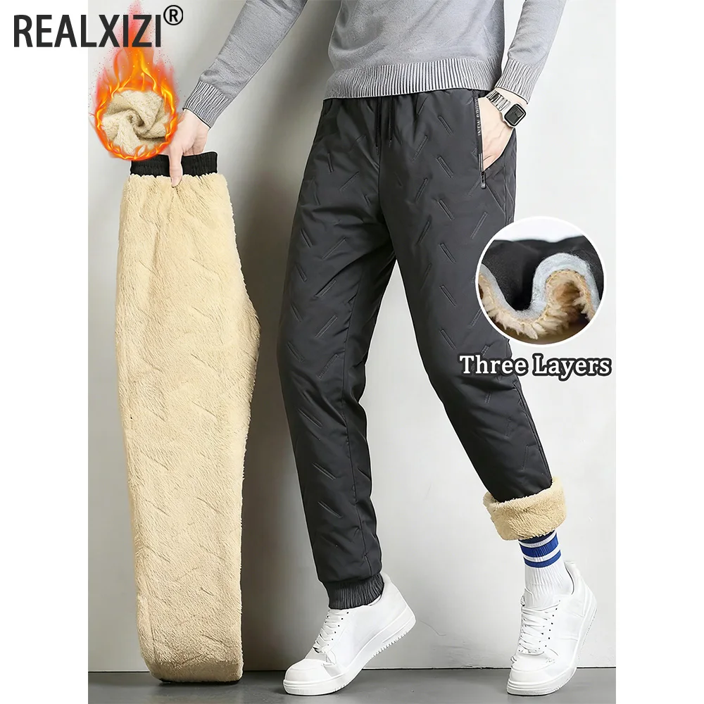 

Winter Waterproof Windproof Sweatpant Men Plush Thick Fleece Warm Cotton Pants Sweatwear Lambswool Thermal Trousers Casual Pants