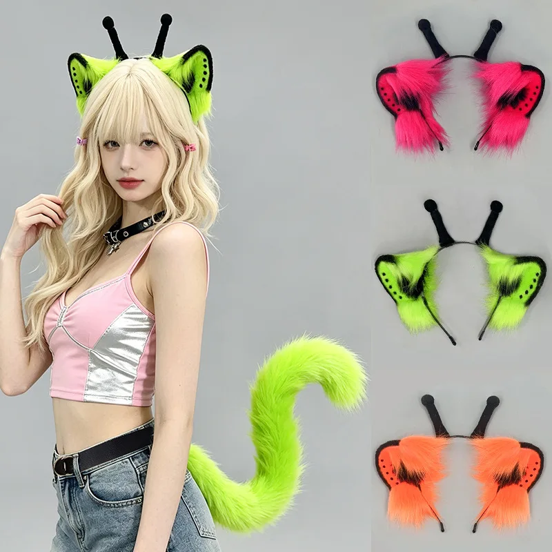 Internet celebrity alien kitten beast ear tail set second-dimensional comic exhibition cos props green alien cat ear headband