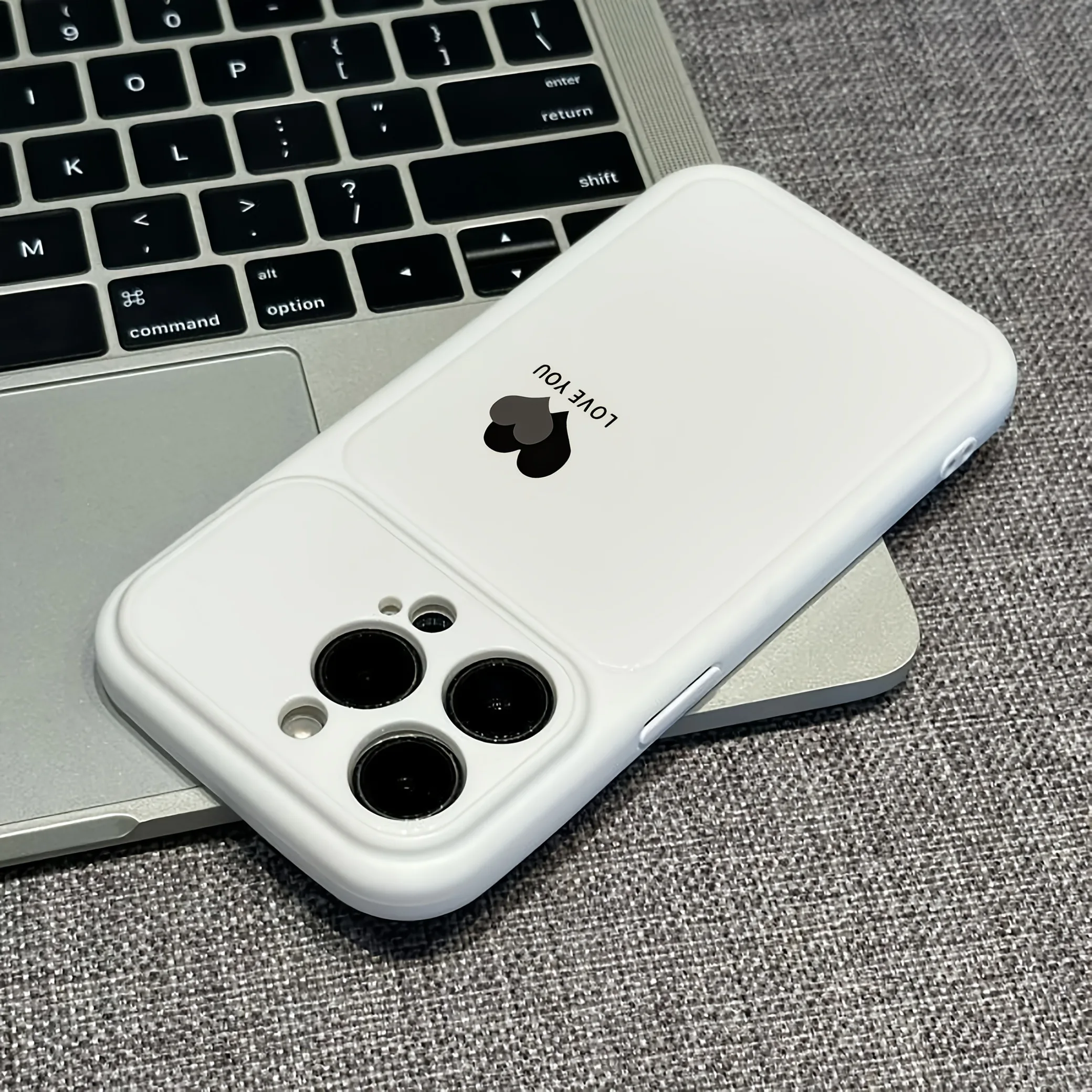 Black and Gray Overlapping Heart Large View Window TPU Silicone Phone Case For iPhone 18 17 16 15 14 13 12 11 Pro Max Plus Cover