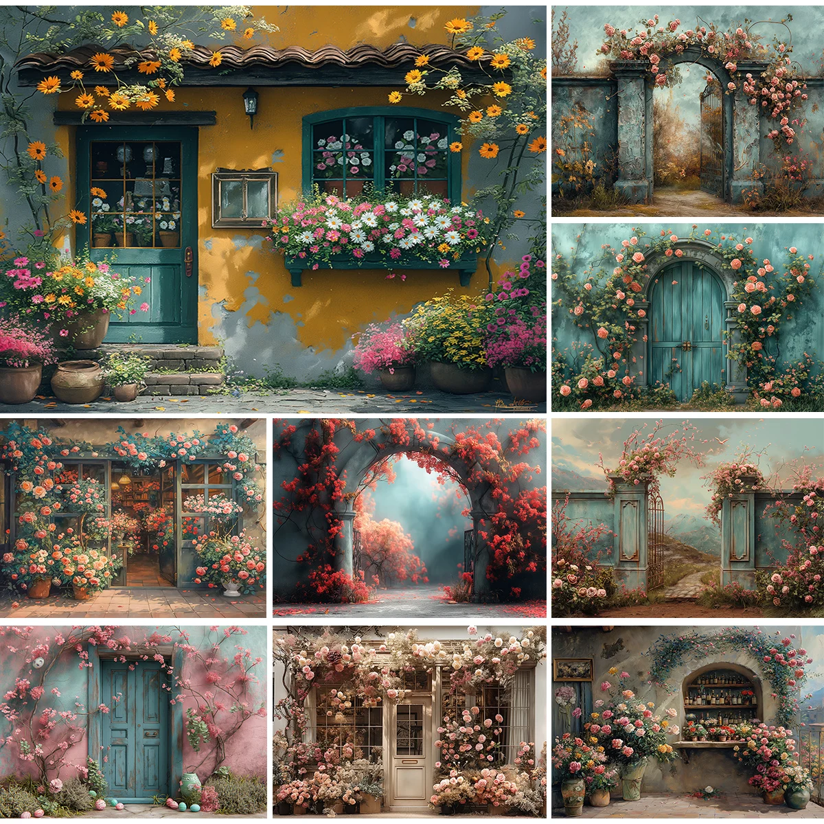 

Romantic Town Flower Shop Photo Background Spring Floral Bloom Photo Studio Props Kids Portrait Photography Backdrop