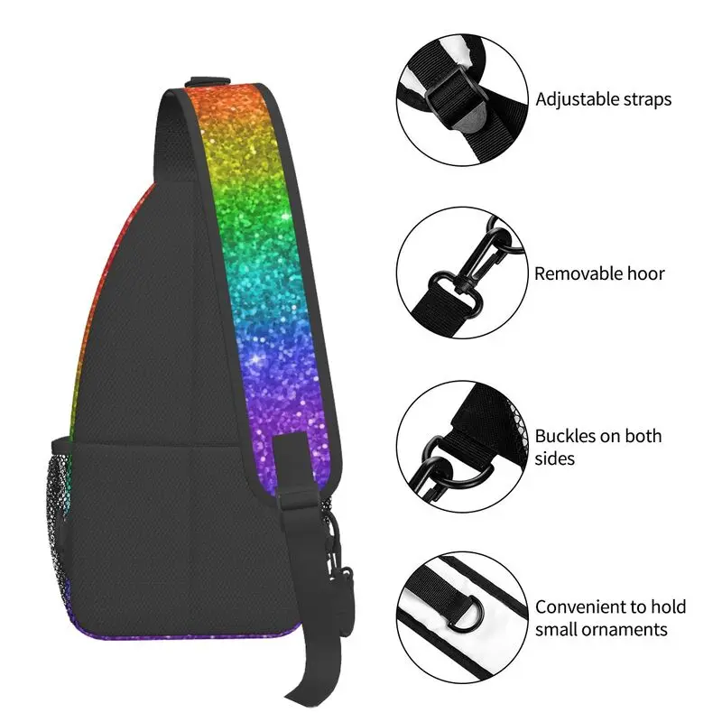 Mochila de hombro con purpurina personalizada para hombre, bolso cruzado de pecho con bandera de arco iris, LGBT, Orgullo Gay, informal, para viajes y ciclismo