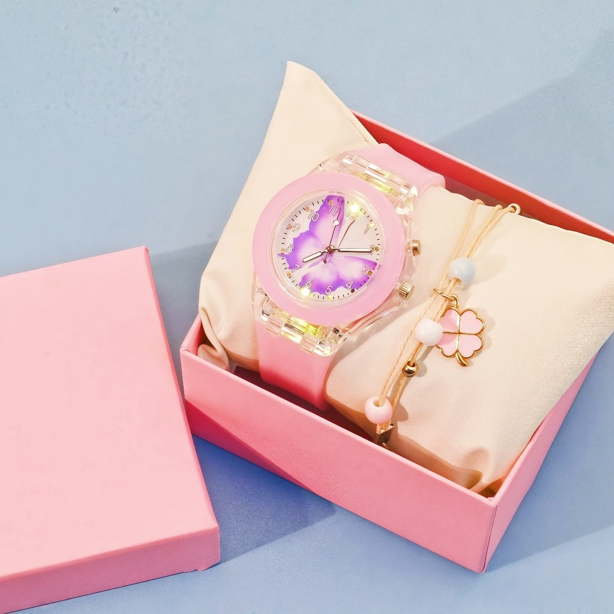 

Модные трендовые новые высококачественные дизайнерские нишевые милые женские силиконовые часы с бабочкой и браслетом, комплект из двух предметов