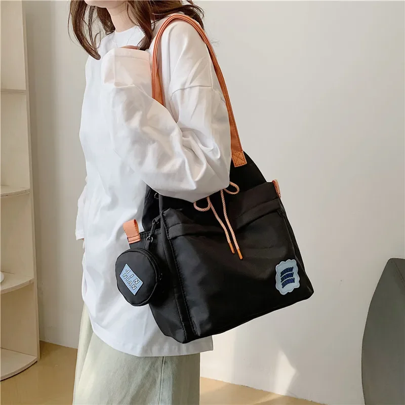 School Bag Female Japanese Ins College Style Small Fresh Cute Contrasting Color Girl Student Large Capacity Shoulder  Class Bag