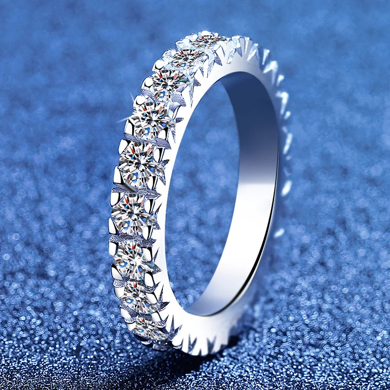 

European and American Platinum PT950 18K Gold Full Set Moissanite Ring Versatile, Luxurious and High-end Ring Full of Diamonds