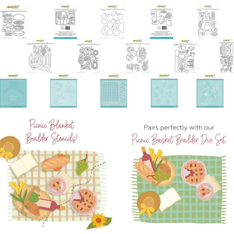 Beerenkorb-Picknickdecken-Schablonen-Set: Stanzformen & Schablonen für Scrapbook, Tagebuch-Dekoration, Prägeschablonen, DIY-Grußkarten