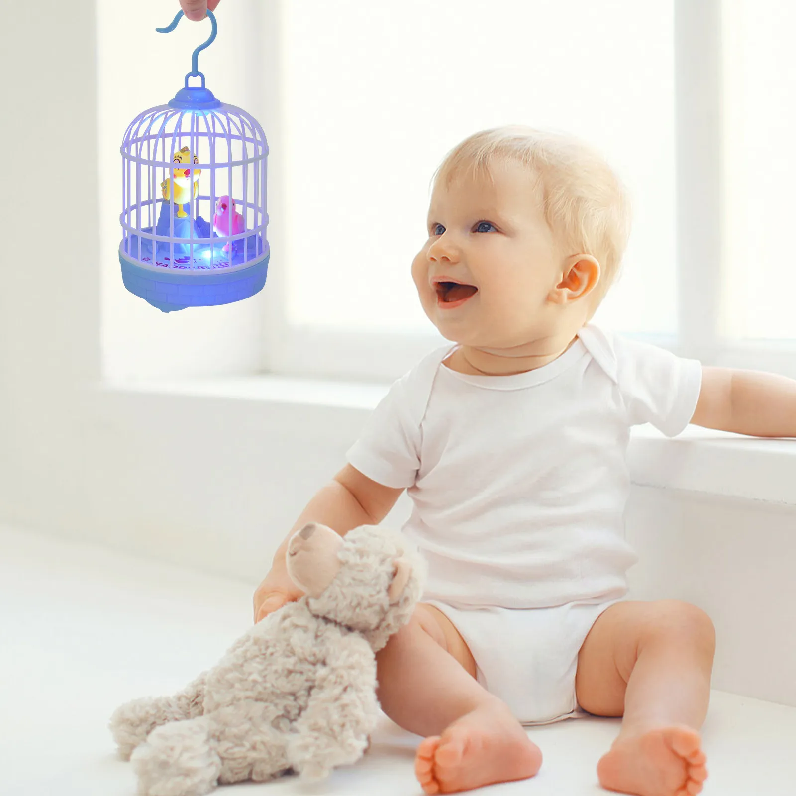 1Pcs Voice Activated Bird Cage Simulation Parrot Flaps Wings on Sound Perfect Electric Educational Gift for Kids Room