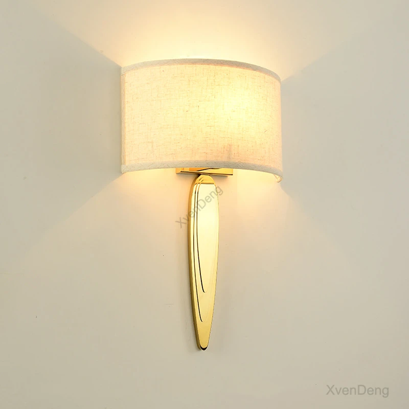 

Silver Gold Metal Wall Lamp Living Room LED Wall Lights Fabric Lampshade Hotel Bedroom Aisle Bathroom Wall Sconce Light Fixtures