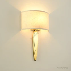 Silver Gold Metal Wall Lamp Living Room LED Wall Lights Fabric Lampshade Hotel Bedroom Aisle Bathroom Wall Sconce Light Fixtures