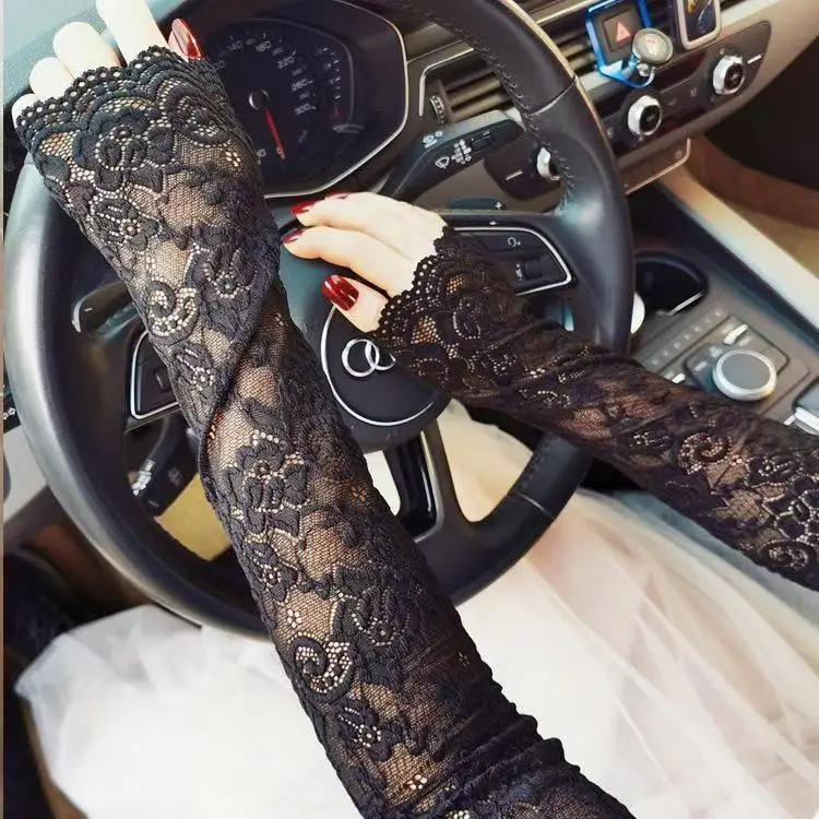 

1Pair Sexy Lace Flowers Sunscreen Arm Sleeves Women UV Protection Elegant Long Fingerless Driving Cycling Arm Covers