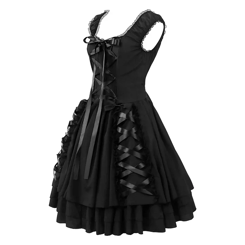 Verão novo gótico lolita sem mangas vestido feminino rendas até vestido de princesa steampunk camada das mulheres vestidos extravagantes de halloween