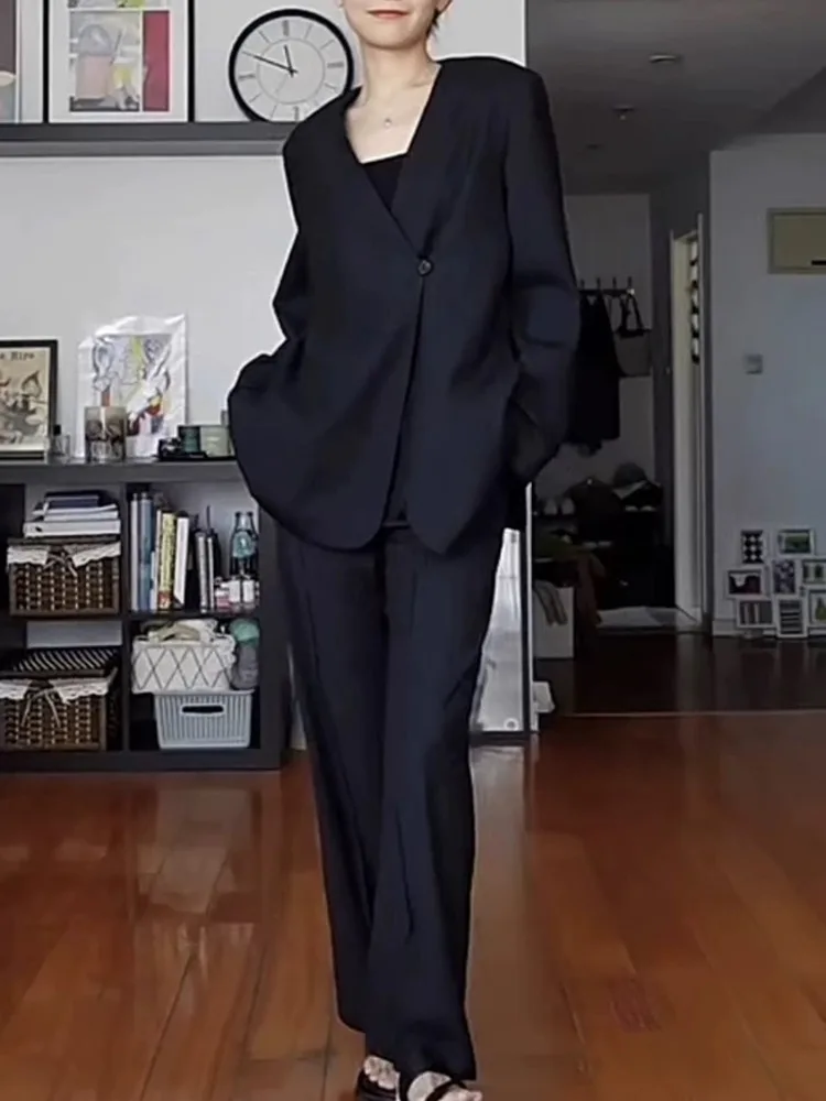 BJTZ Dames Blazer 2023 Lente Zomer Nieuwe Koreaanse Editie Casual Losse Kantoor Dame V-hals Een Knop Effen Kleur Jas