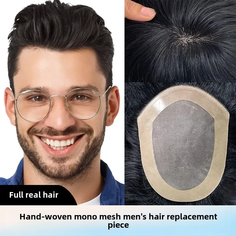 Men Toupee Indian Human Hair Wigs Thin Skin 100% Human Hair Wigs with Knots Invisible Natural Hairline Indian Hair System Units