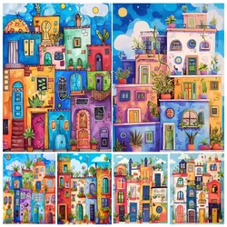 Painting by Number Kit Hand Multicolor Colours House Landscape DIY Acrylic Painting Acrylic Artwork Art Gift Home Decoration
