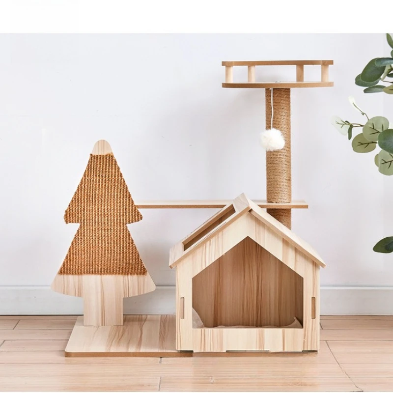 

Cat climbing frame, wooden multi-layer jumping platform space capsule integrated villa toy