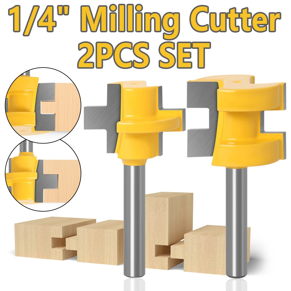 

2pc Mini Tongue & Groove Router Bit Set - 1/4" Shank Line knife Woodworking cutter Tenon Cutter for Woodworking Tools