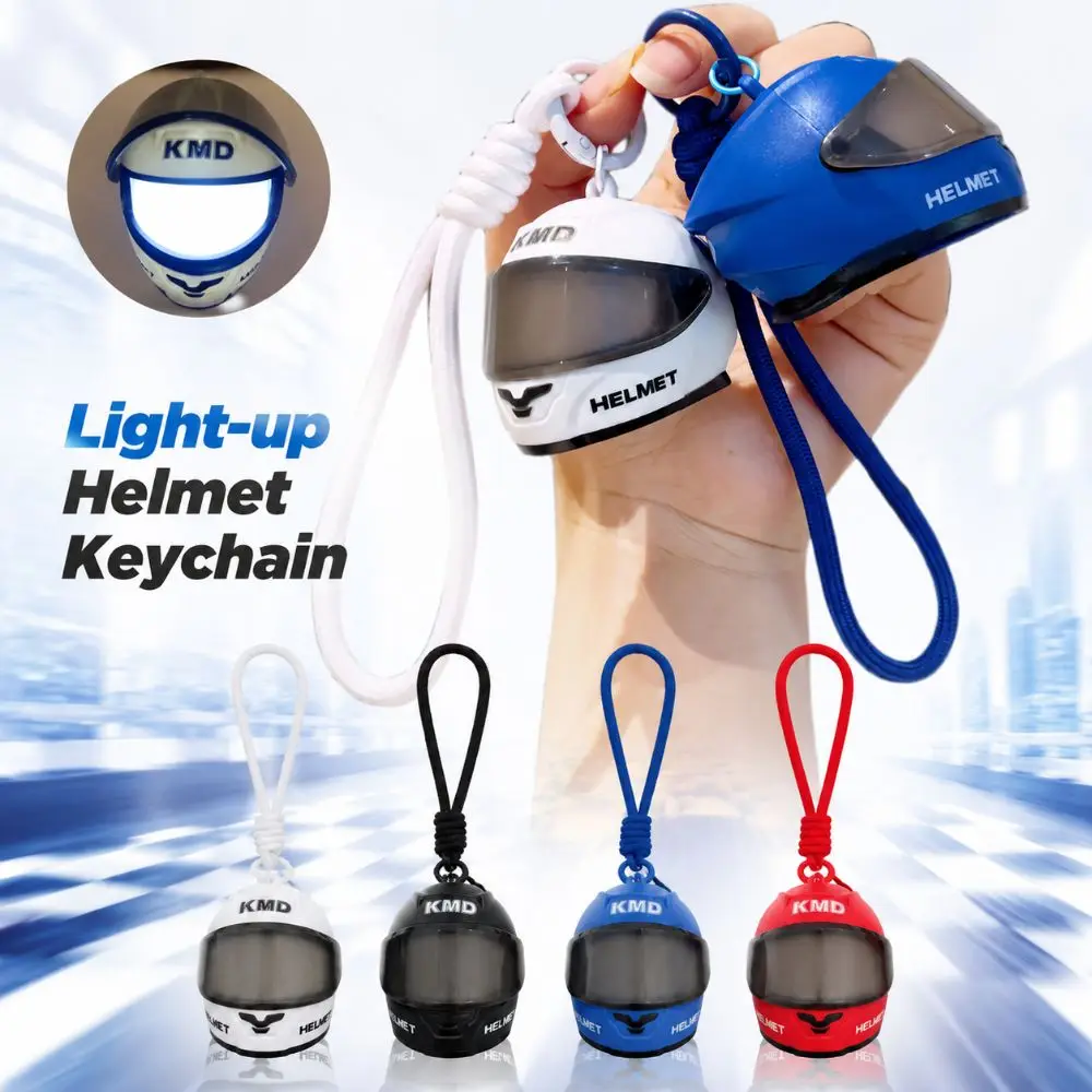 Cool Light-up Helmet Keychain Realistic Cartoon Mini Night Light Pendant Lightweight Versatile Helmet Bag Charm