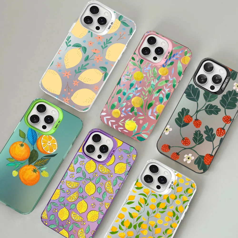 Summer Green Leaves Fruit Lemon Peach Phone Case For IPhone 16 15 14 13 12 11 Pro Max X XR XSMAX Matte Shockproof Back Cover