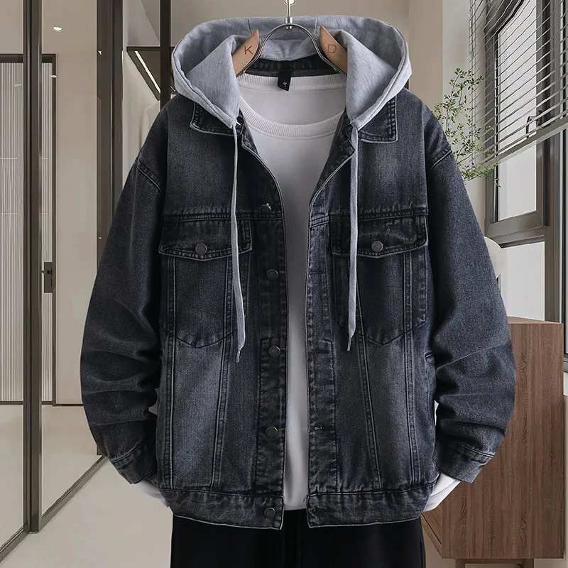 

Весенняя повседневная джинсовая куртка с отстегивающимся капюшоном, модная, из смесового хлопка и полиэстера, с длинными рукавами, джинсовая верхняя одежда для подростков