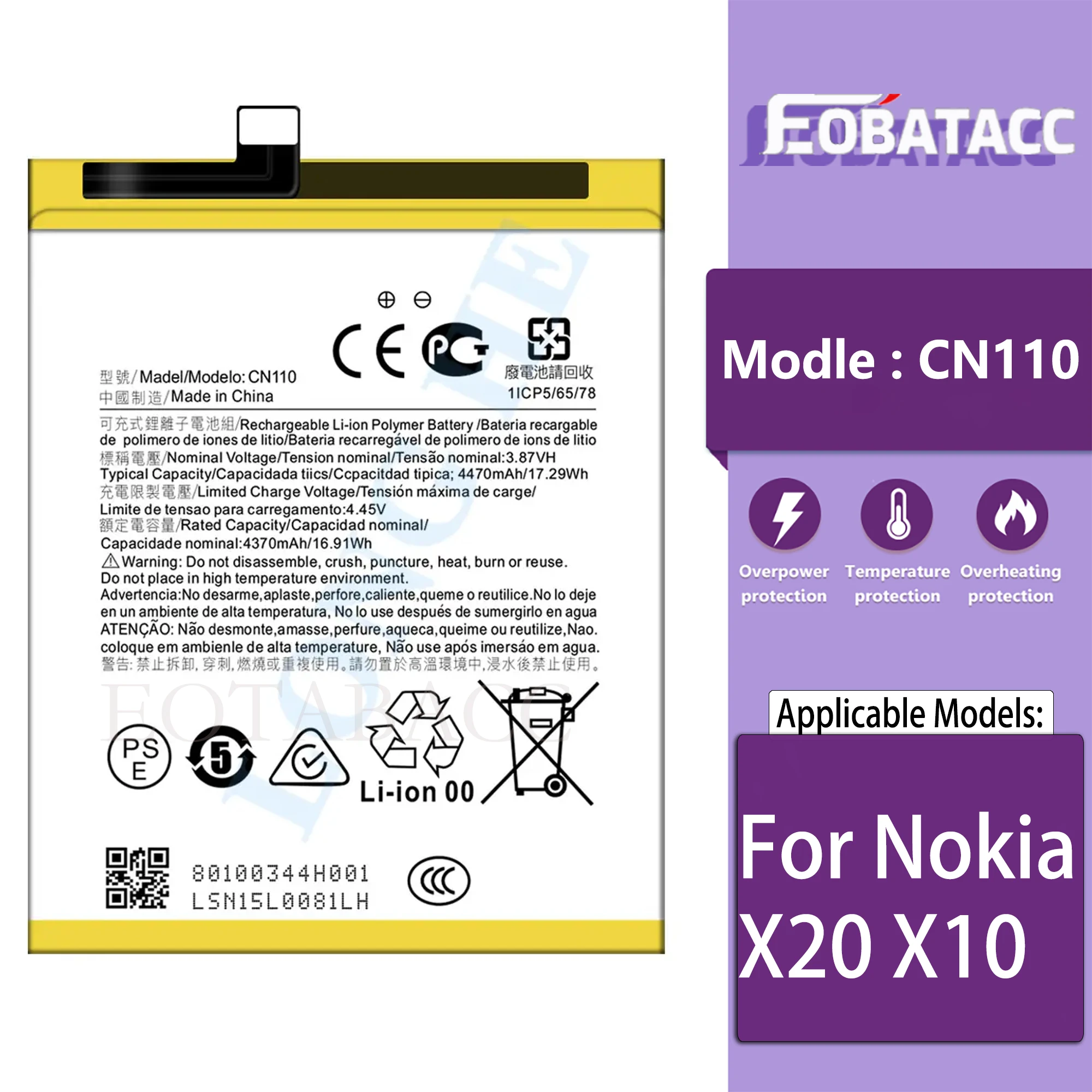 100% Original CN110 High Quality Replacement Battery For Nokia X20 X10 Phone Batteries Bateria