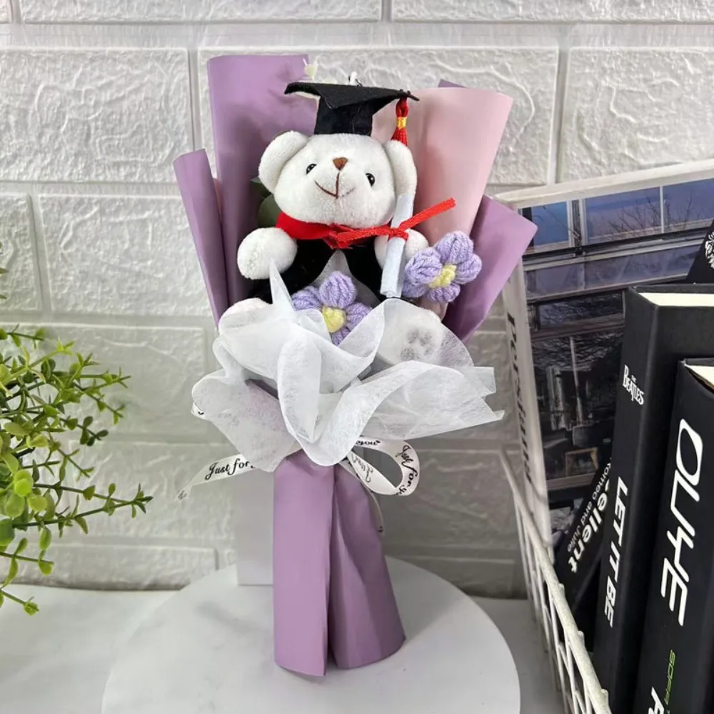 

Knitted Bouquet Graduation Bouquet Bear Animal Bouquet Decoration Dr. Bear Bouquet Graduation Gift Plush Toy Cartoon Lovely Bear