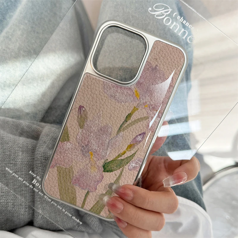 حافظة هاتف نبيلة وأنيقة من جلد الزنبق الأرجواني لهاتف iPhone11/12/13/14/15/16/17 Pro Max AIR PLUS