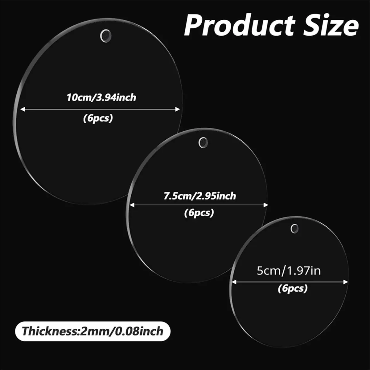 2026 New 18Pcs Versatile Acrylic Ornament Blanks for DIY Crafts, Sublimation, and Keychain Projects (5cm/7.5cm/10cm)