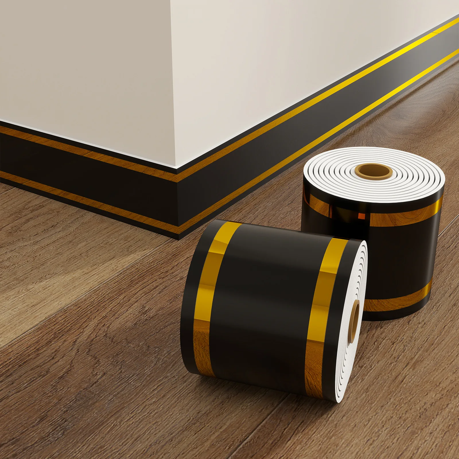 1 STÜCK 5 m x 10 cm aufrollbares selbstklebendes Plintbrett, kollisionssicher und wasserdichte Taille, dekorative Wand für Wohnzimmer und Schlafzimmer