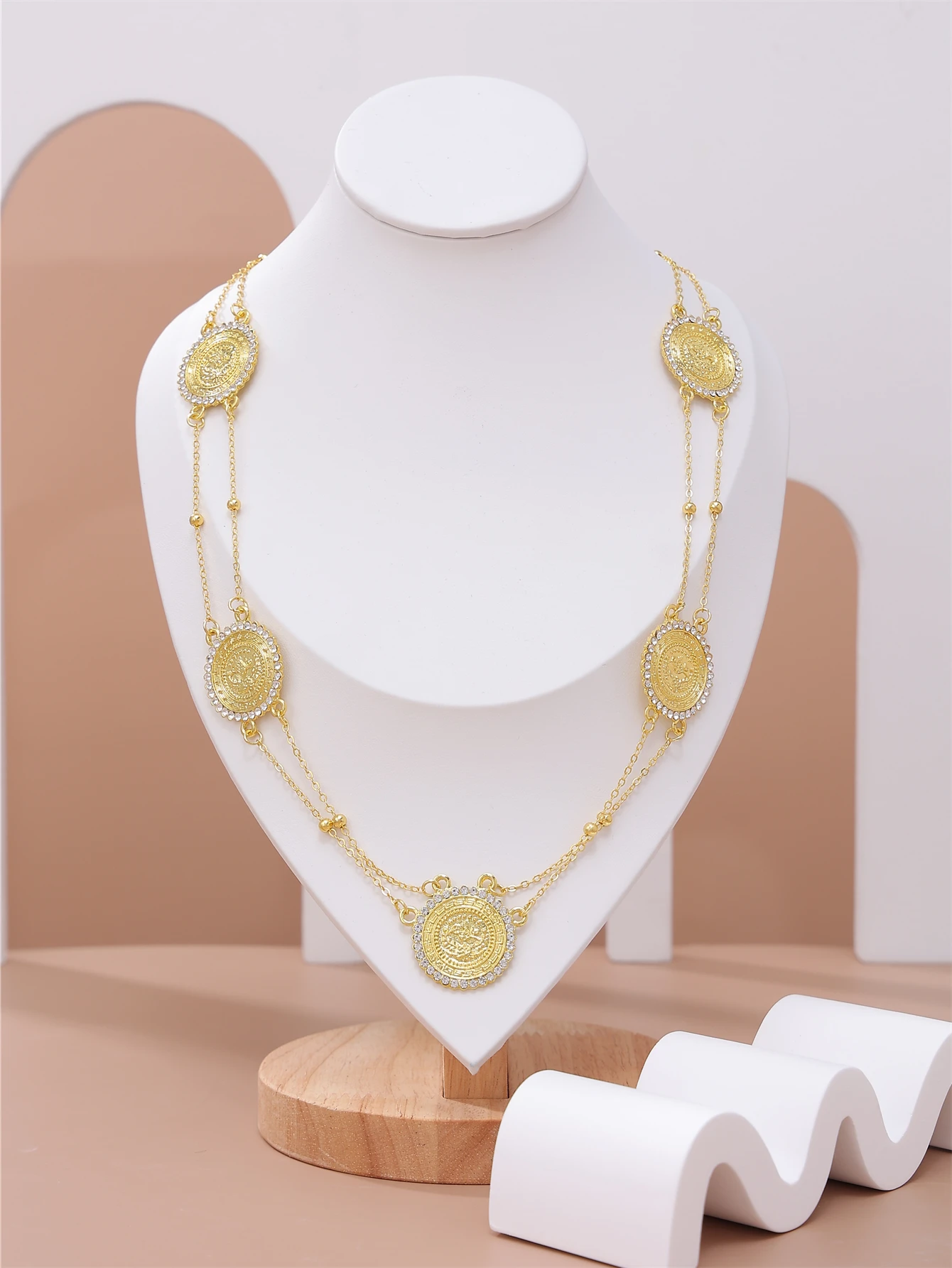 

Algerian Caftan Wedding Necklace Gold Plated Coin Pendants Arab Traditional Pendant Wedding Dress Jewelry Charms