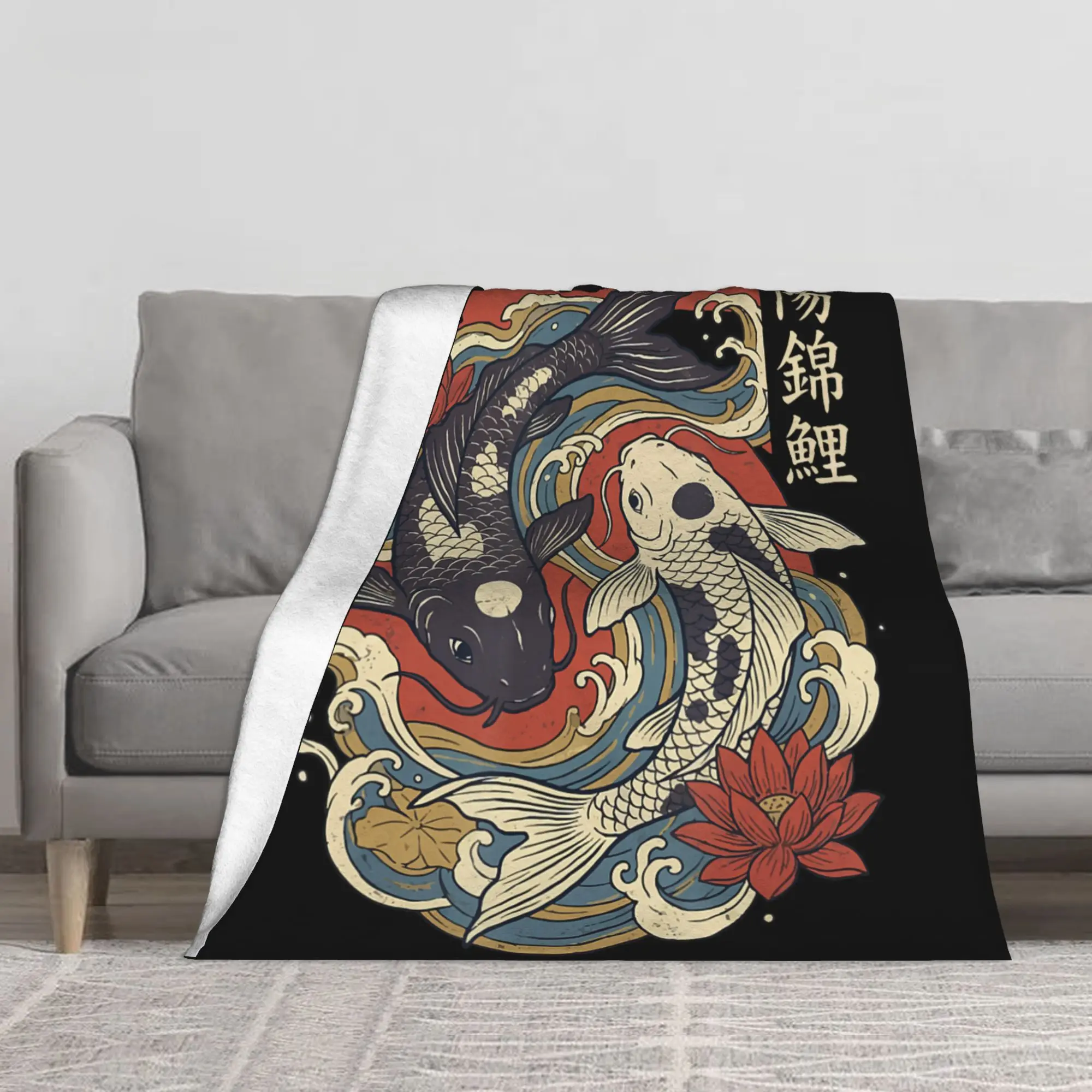 1PC Japanese Koi Yin Yang Japan Blanket Throw Blanket Novelty Warm Blanket All Season Gift