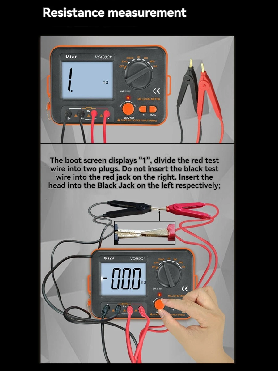 VC480C+ Digital Milliohmmeter DC Low Resistance Tester Microohmmeter 0.01mΩ~2kΩ Detectable Resistance Transformer Circuit Board