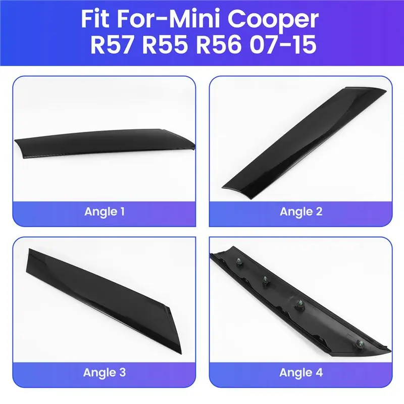 ABXV-For-BMW Mini Cooper R57 R55 R56 07-15 Front Windshield Post Trim Bright Black Exterior Molding A Pillar Trim Cover