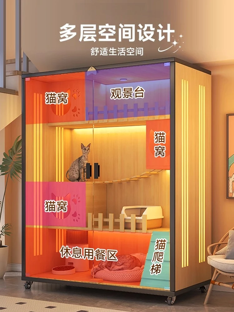 villa cat cage luxury wooden cat house glass door t house cat toilet integrated  cabinet breathable does not occupy