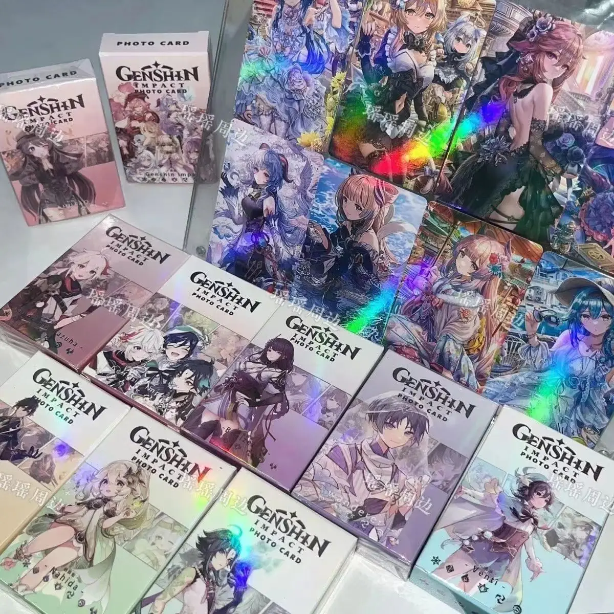 Cartes d'impression double face Anime Game Genshin Impact, cartes laser Pochacco, Mymelody Kuromi Cinnamoroll, Pom Pom Purin, 50 pièces/ensemble