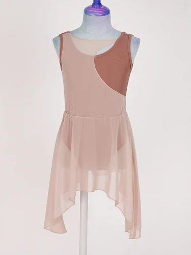 Imagen 2 del producto Vestido de baile de Ballet para niñas, sin mangas, leotardo de bailarina recortado, tutú, bloque de Color, vestido de actuación de danza contemporánea lírica