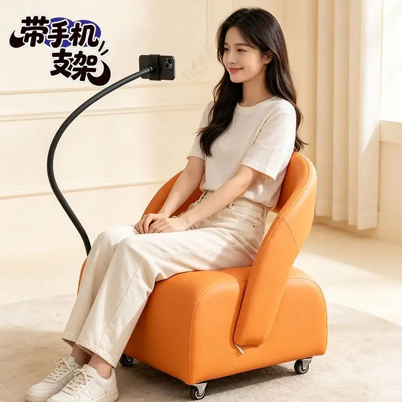 PU Leather Upholstered Rolling Stool With Backrest Tufted Low Seat Stool With Wheels For Living Room Entryway Multi Color